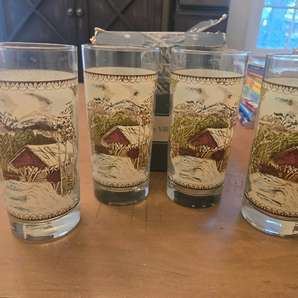 Johnson Brothers Friendly Village Cooler (4) Glasses Set Clear Farmhouse Cottage